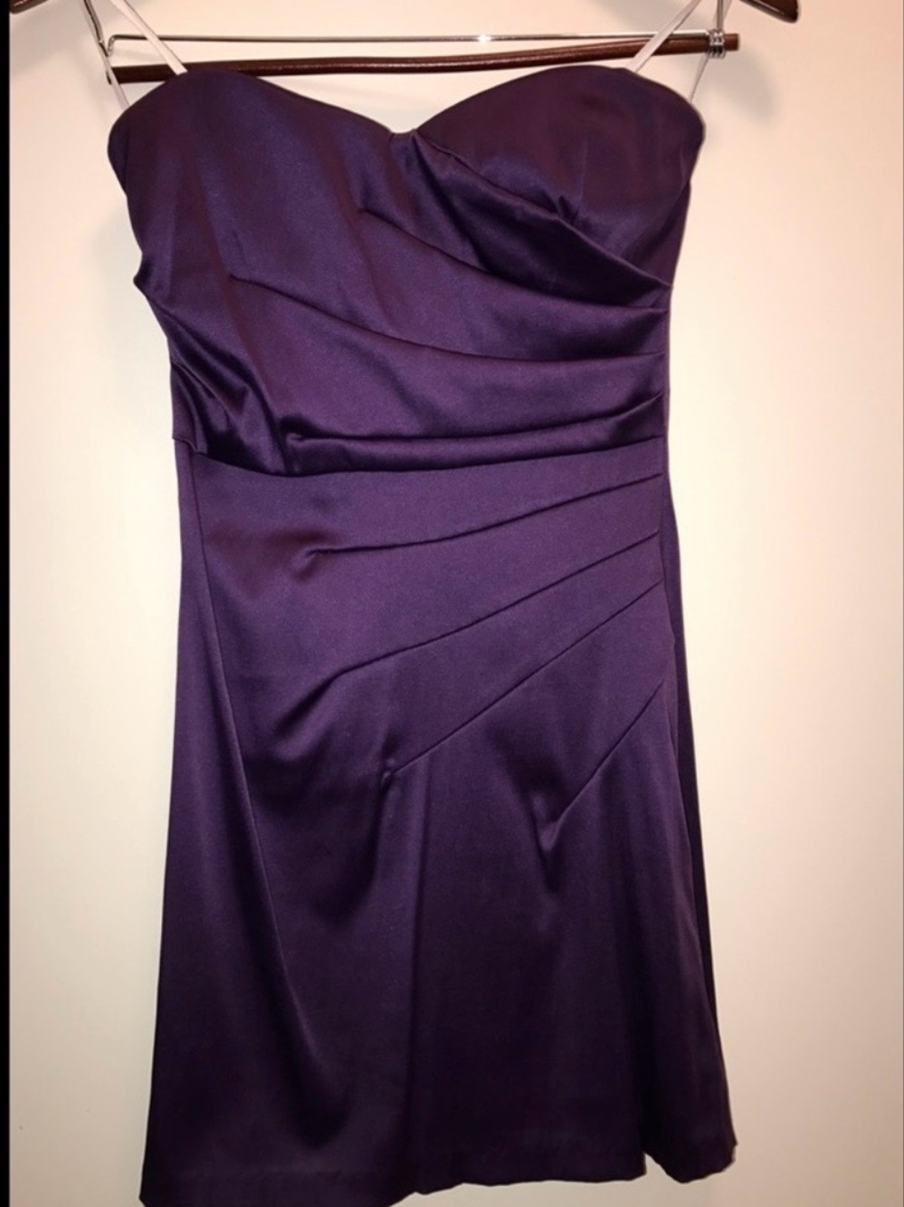 Strapless Pleated Satin Cocktail Dress - Purple